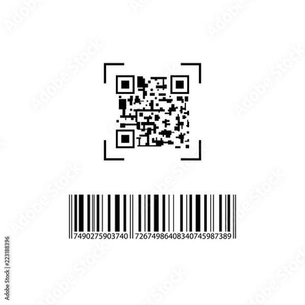 Fototapeta Vector QR and Bar Codes Template, Isolated Abstract Illustration, Black and White Image.