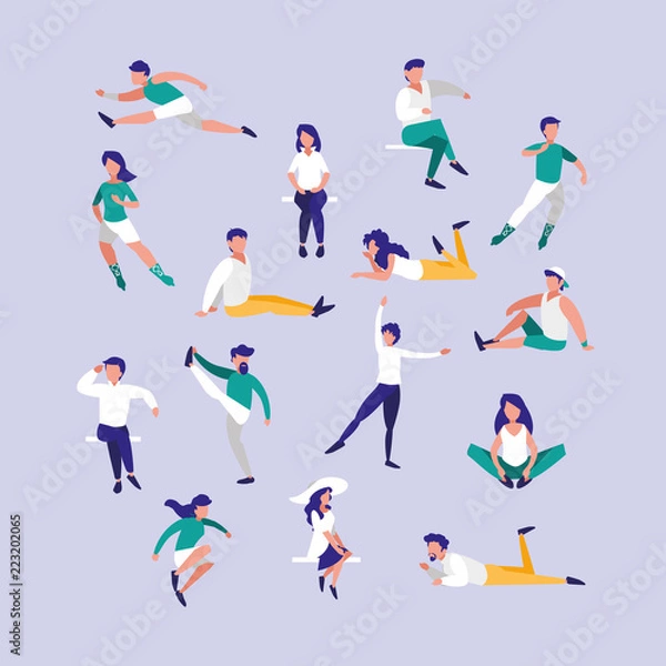 Fototapeta group people practicing exercises avatar character