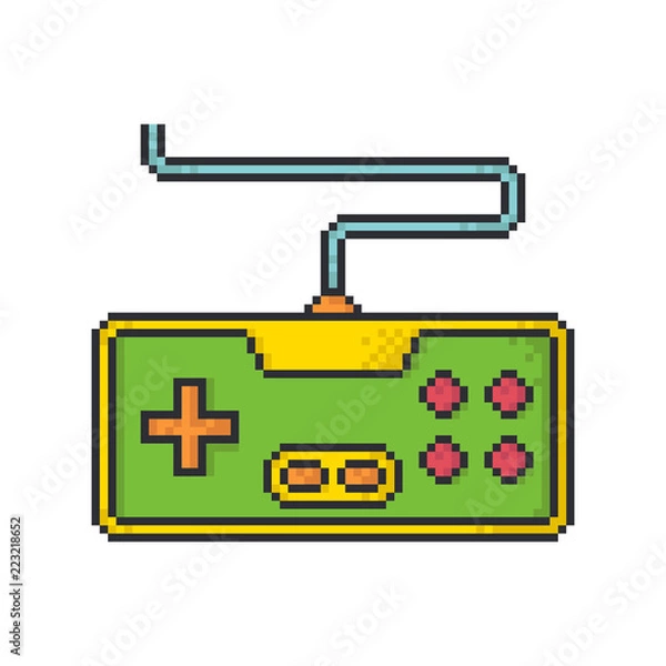 Obraz Retro game controller pixel art style vector icon on white background.