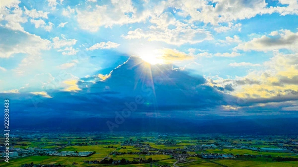 Obraz 富山　空　田んぼ