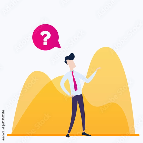 Fototapeta Business Man With Question Mark Pondering Problem Concept Flat Vector Illustration