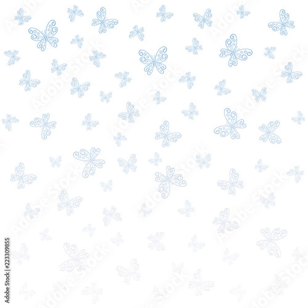 Obraz White background with blue patterned butterflies like snowflakes