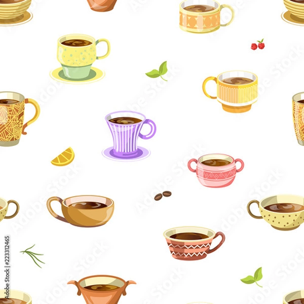 Obraz Coffee or tea poured in cup seamless pattern vector