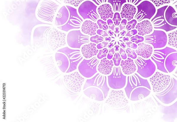 Fototapeta Abstract mandala graphic design and watercolor digital art painting for ancient  geometric concept background