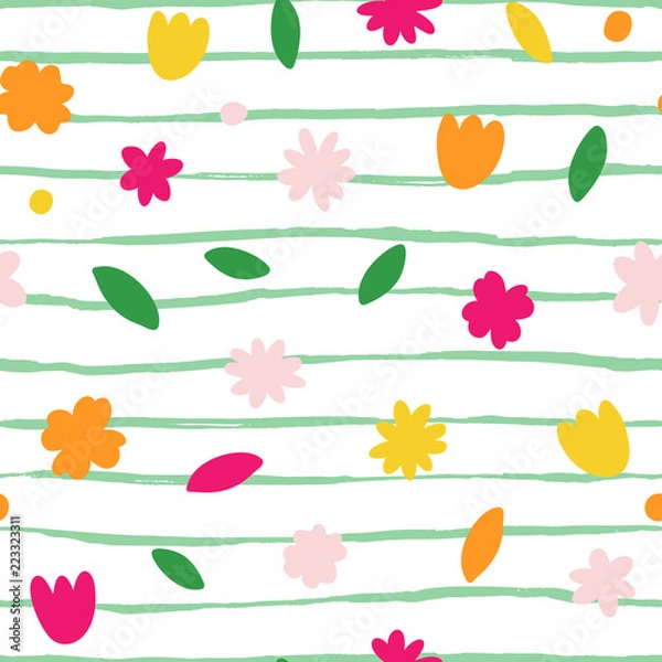 Fototapeta Hand drawn abstract seamless pattern. Autumn leaves background
