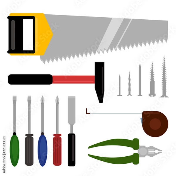 Fototapeta instruments flat vector set