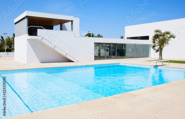 Obraz Luxury villa with swimming pool. Modern villa with pool.