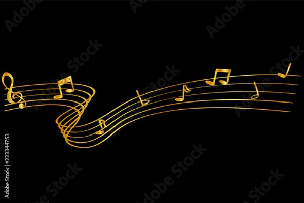 Fototapeta three style of golden Musical Note waving line, for your element design