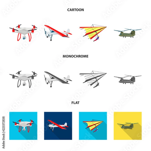 Fototapeta Vector design of plane and transport sign. Set of plane and sky vector icon for stock.