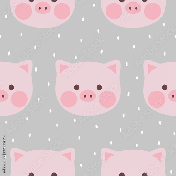Fototapeta cute pig seamless pattern background, vector illustration