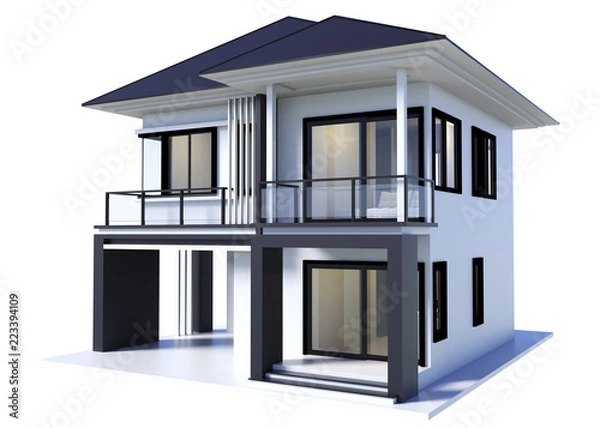 Fototapeta House 3d modern style rendering on white background.