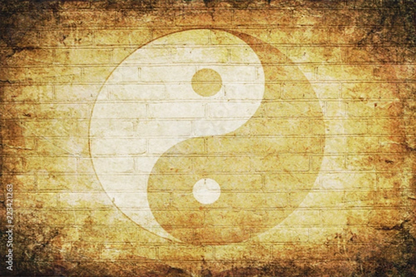 Obraz Chiński znak yin yang na starym murem