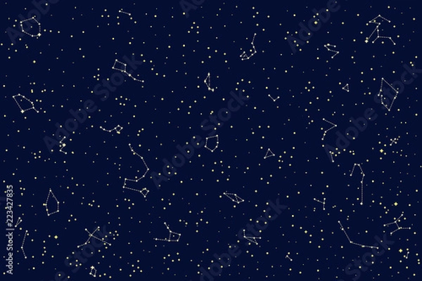 Fototapeta Sky Map of Hemisphere. Constellations on Night Dark Background.