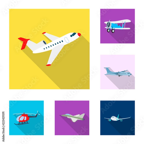 Fototapeta Vector design of plane and transport icon. Set of plane and sky stock symbol for web.