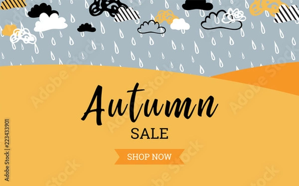 Fototapeta Autumn sale background banner for shopping sale or promo poster and frame leaflet or web banner. Vector illustration template.