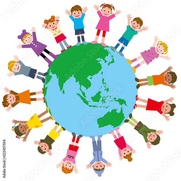 Fototapeta 
子供　地球　グローバル　万歳