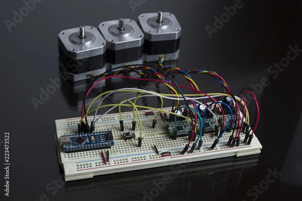 Fototapeta Steppers test on breadboard circuit