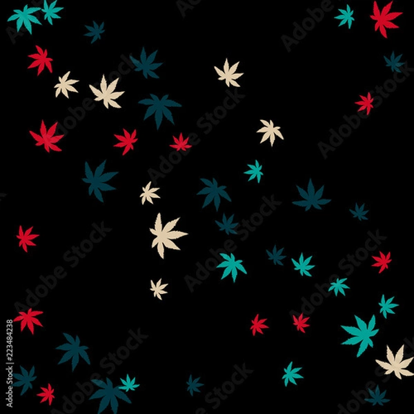 Obraz Cute vegetative pattern with simple small leaves for a greeting card or poster. Vector background for spring or summer design