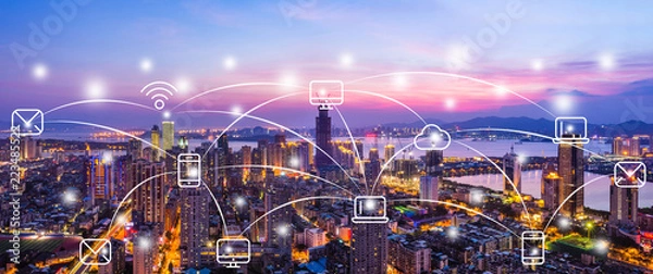 Obraz Sceneria miasta Xiamen i koncepcja Big Data