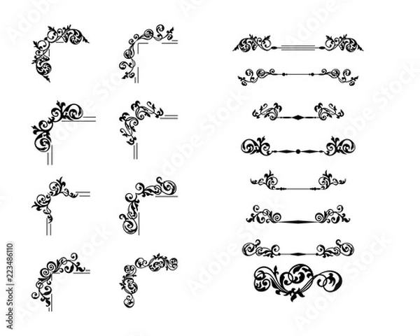 Fototapeta Collection creative corner and divider vintage style. Floral decorative element set for your design.