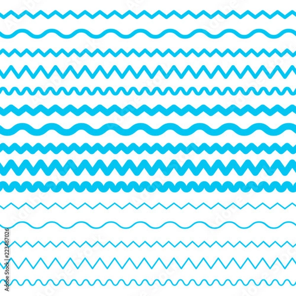 Obraz Sea Water Waves Vector Seamless Borders, Aqua Elements or Tide Lines