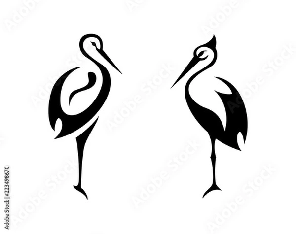 Obraz Abstract silhouette of storks. Logo for the company