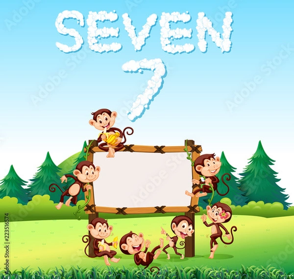 Fototapeta Seven monkey at the wooden board