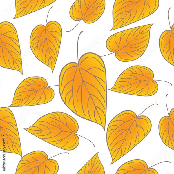 Fototapeta Yellow leaves over white seamless pattern. Fall vector background.