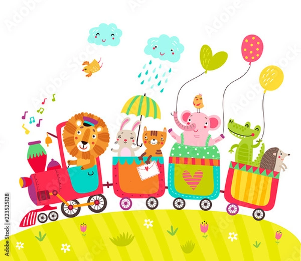 Obraz Cheerful train with cute animals