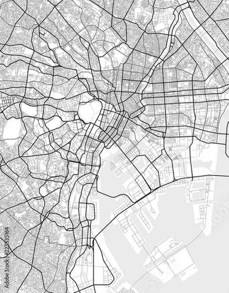 Fototapeta Wektor mapa miasta Tokio w czerni i bieli