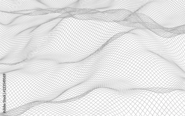 Fototapeta Abstract landscape on a white background. Cyberspace grid. Hi-tech network. 3d illustration