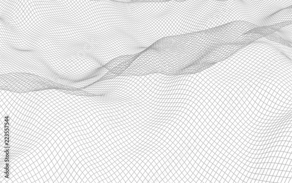 Fototapeta Abstract landscape on a white background. Cyberspace grid. Hi-tech network. 3d illustration