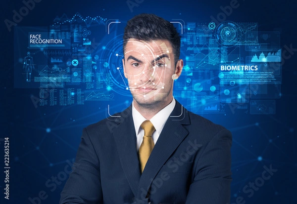 Fototapeta Face detection and recognition. Computer vision and artificial intelligence concept.