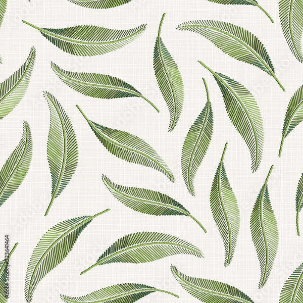 Fototapeta  Embroidery floral seamless pattern on linen cloth texture