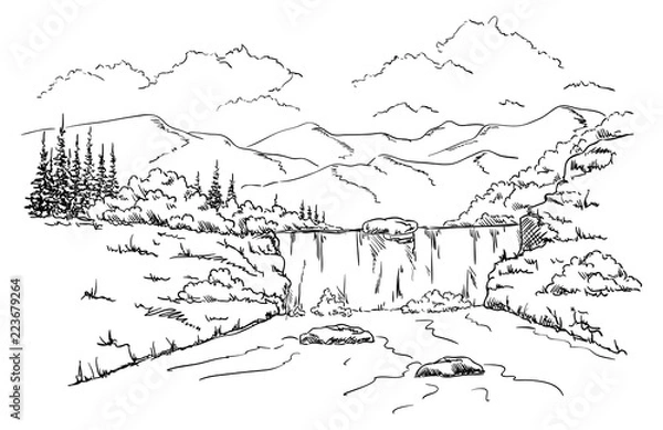 Obraz Landscape with waterfall