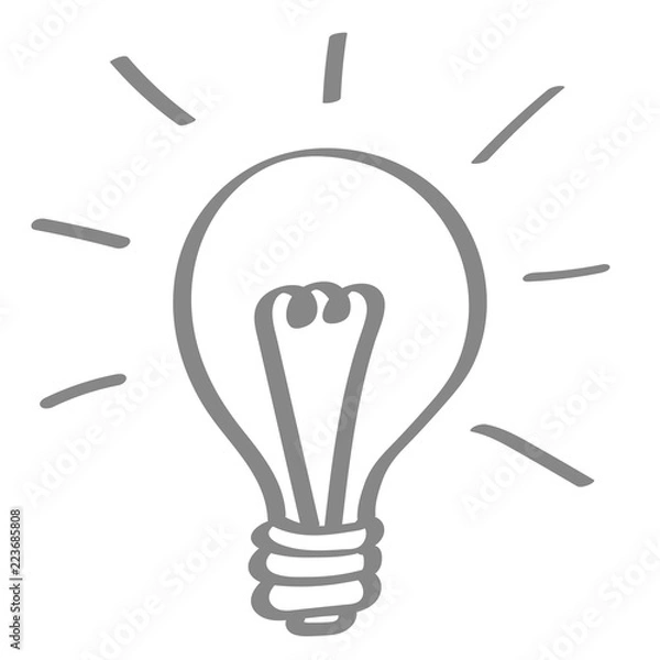 Fototapeta Handgezeichnete Glühbirne in grau