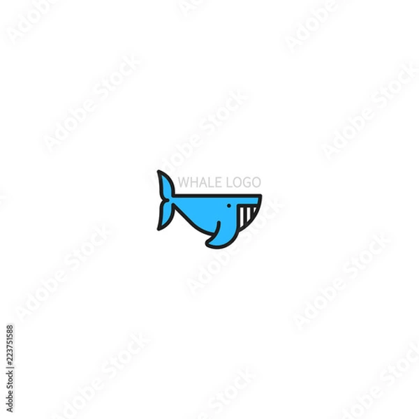 Fototapeta Logo of the whale. The symbol is made in a linear-minimalist style