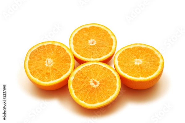 Fototapeta four half-cut oranges isolated on white