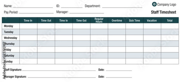Fototapeta Time Sheet Table Template