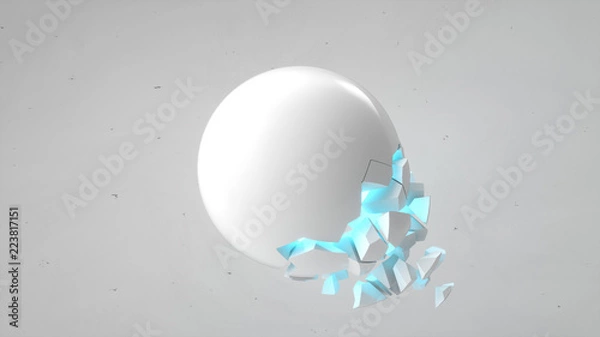 Fototapeta Fractured white sphere with blue glow