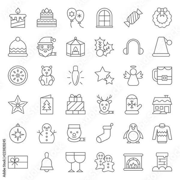 Fototapeta Merry Christmas icon set 4, outline editable stroke