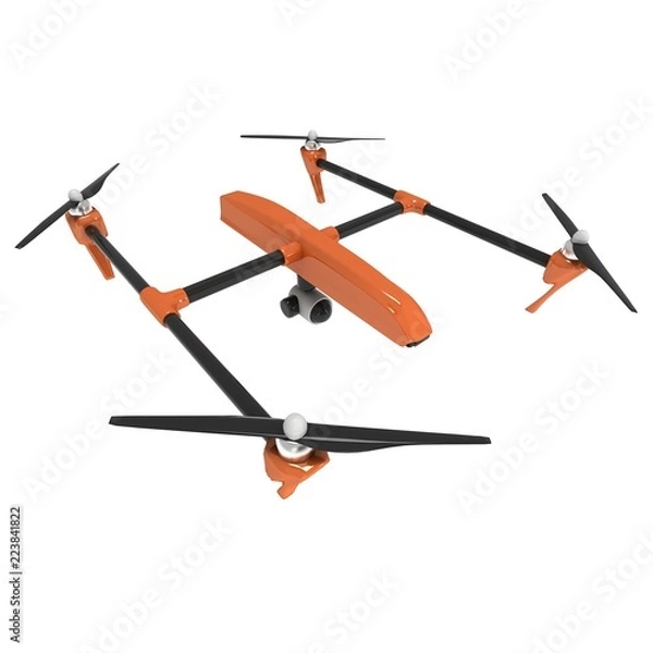 Fototapeta Remote control air drone. Dron flying. 3d render isolated on white