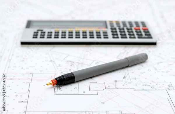 Obraz Architectural plans and drawing utensils