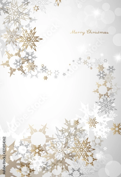 Fototapeta Christmas light vector background illustration with snowflakes and golden Merry Christmas text