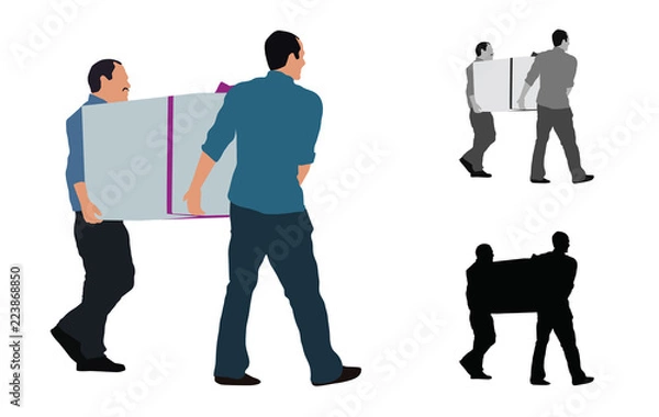 Fototapeta Realistic colored illustration of two men carrying a big box