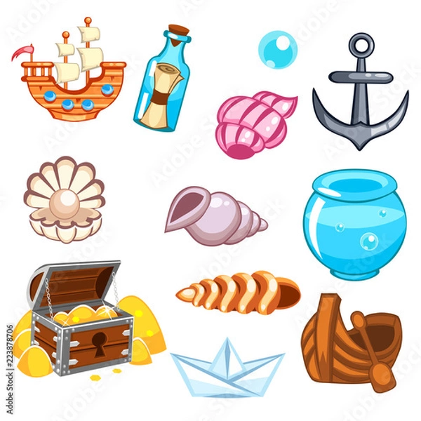Obraz Set of underwater vector objects
