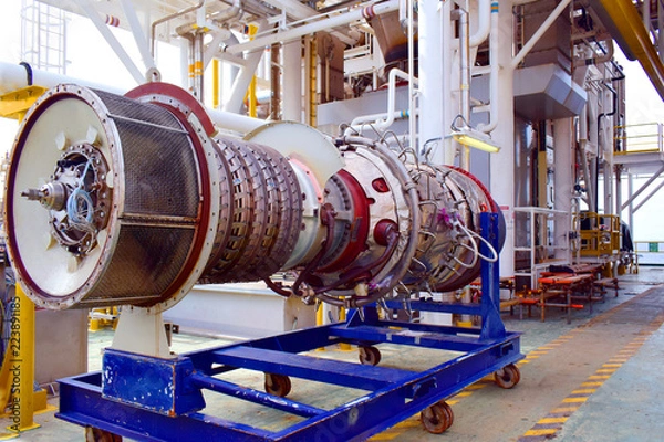 Fototapeta The exchange gas turbine engine used in offshore oil and gas central processing platform.