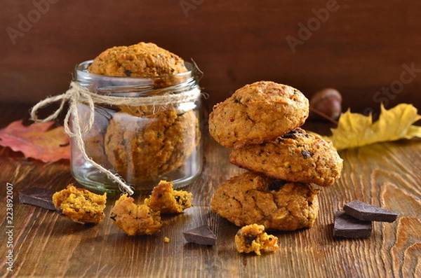 Obraz Pumpkin cookies with chocolate chips