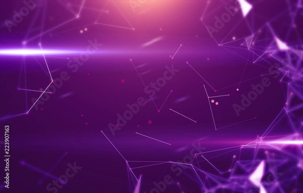 Fototapeta Abstract geometric background with triangular cells for design. Bright violet digital illustration with polygons on a dark background.