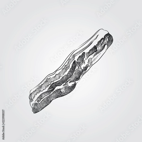 Fototapeta Ręcznie rysowane symbol szkic boczku na białym tle. Vector śniadanie elementów w modnym stylu